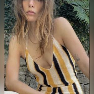 Zara Women’s Crocheted Halter Top / Size M / Brand NWT / Gold, Black, Cream